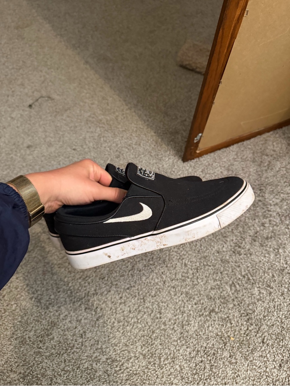 Nike Black Slip-On Canvas Loafer with White Swoosh